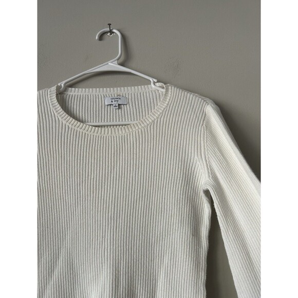 Crown & Ivy White Sweater With Rainbow Colorful Bell Flare Sleeves Size Small - Picture 8 of 10